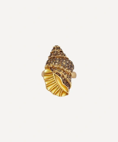 Kojis 14ct Gold Mother Of Pearl And Champagne Diamond Shell Ring