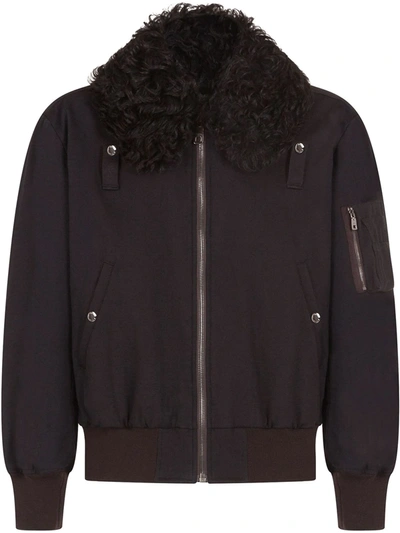 Dolce & Gabbana Shearling Collar Jacket In Black