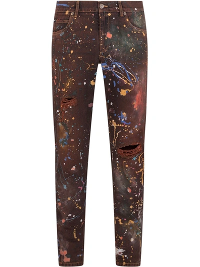 Dolce & Gabbana Paint Splatter-print Jeans In Brown