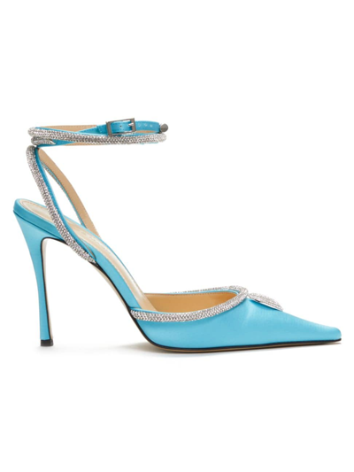 Mach & Mach Double Crystal Bow Pointed Toe Pump In Blue-med