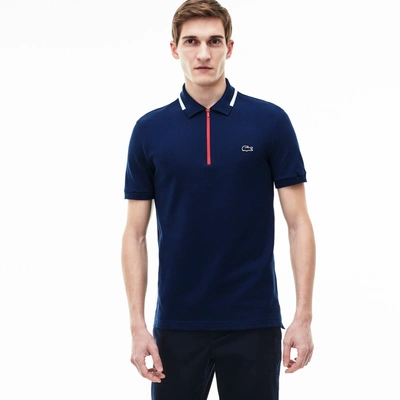 Lacoste Men's Made In France Slim Fit Zippered Polo Shirt - Ship/white-red  | ModeSens