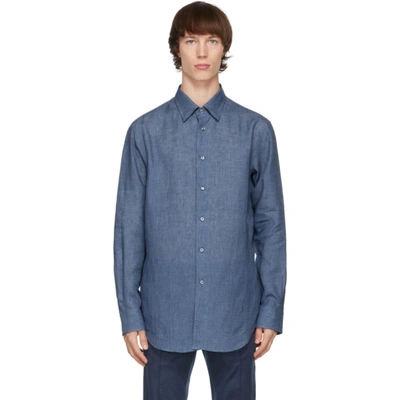 Brioni Blue Linen Shirt In 4200 Sapphi