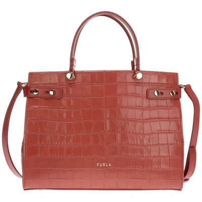 Furla Women's Leather Handbag Shopping Bag Purse Lady M In Chili Oil