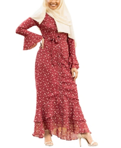 Urban Modesty Women's Daisy Ruffle Button Down Maxi Dress In Medium Red