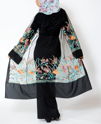 Urban Modesty Women's Mesh Midi Embroidered Cardigan In Black
