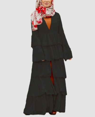 Urban Modesty Women's Cascading Ruffle Maxi Cardigan In Black