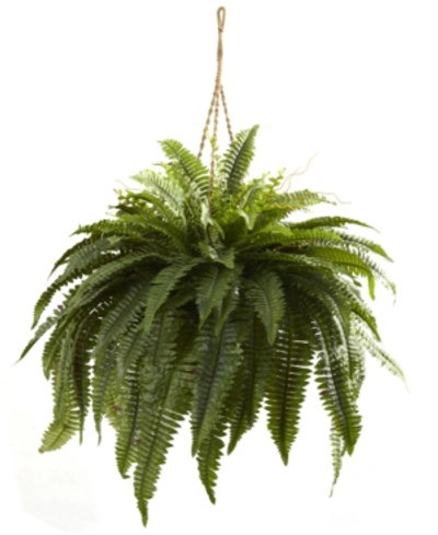 Nearly Natural Double Giant Boston Fern Artificial Plant Hanging Basket In Green