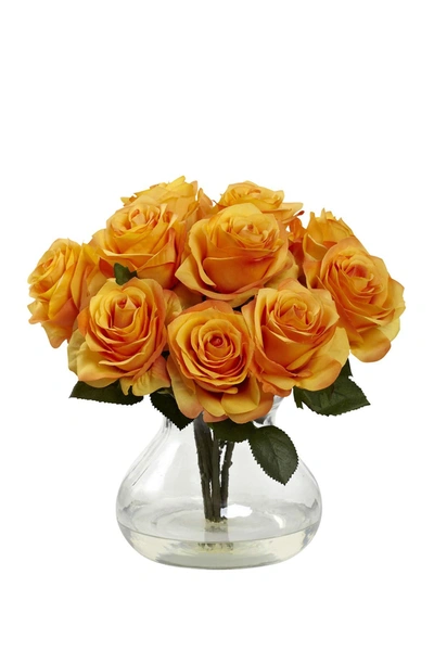 Nearly Natural Fancy White Rose Arrangement With Vase