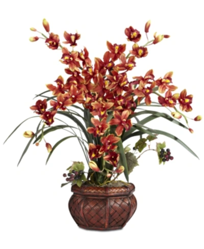 Nearly Natural Cymbidium Arrangement With Decorative Vase In Burgundy