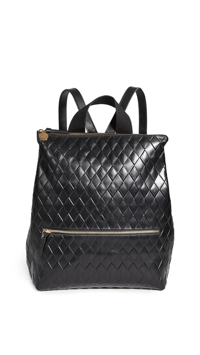 Clare V Remi Woven Leather Backpack In Black Diamond