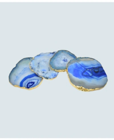 Nature's Decorations - Agate Gnarled Coasters, Set Of 4 In Blue