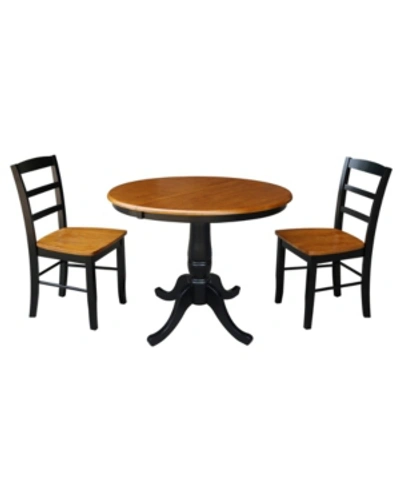 International Concepts 36" Round Top Pedestal Ext Table With 12" Leaf And 2 Rta Madrid Chairs In Black