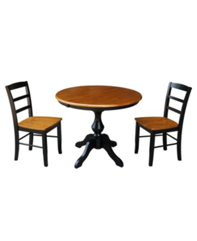 International Concepts 36" Round Extension Dining Table With 2 Madrid Chairs In Black