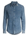 John Varvatos Men's Long-sleeve Windowpane Denim Button-down Shirt In Indigo