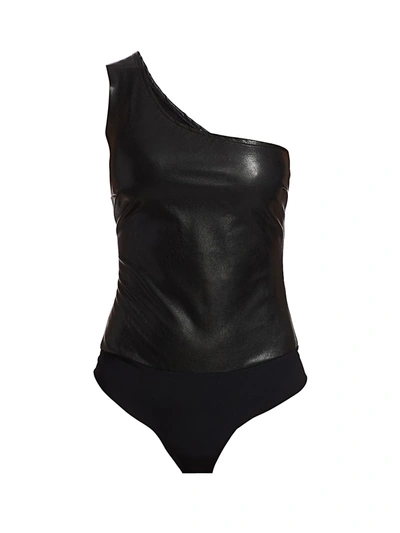 Commando One-shoulder Faux Stretch-leather And Jersey Bodysuit In Black
