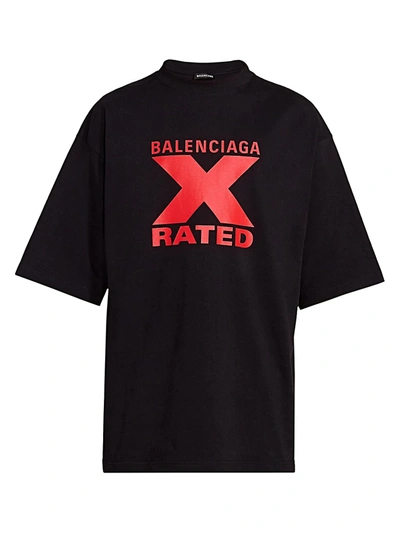 Balenciaga Men's X-rated Logo T-shirt In Black Red
