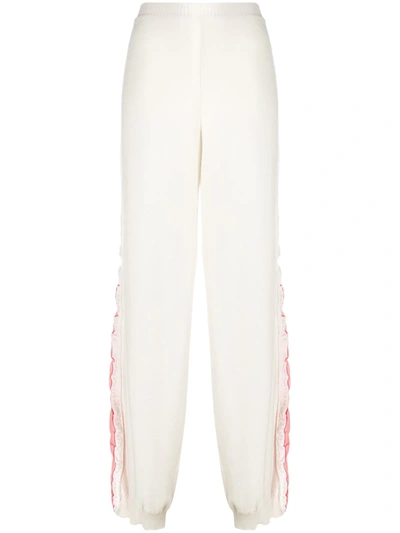 Stella Mccartney Cotton Track Pants With Logo Stripe Down Legs In Parchment Jersey