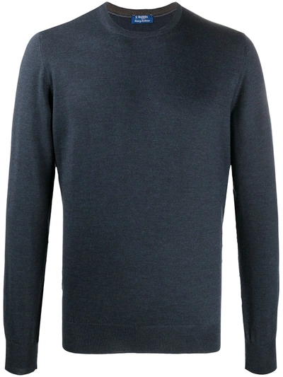 Barba Napoli Crew Neck Wool Jumper In Blue