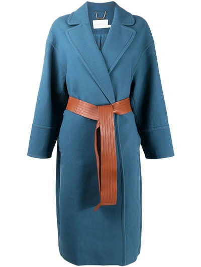 Zimmermann Belt-fastening Knitted Coat In Blue