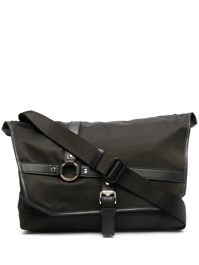 Versace Harness-front Leather-trim Canvas Cross-body Bag In Black