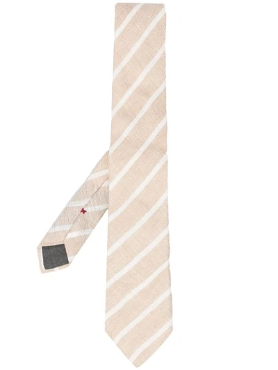 Brunello Cucinelli Striped-print Pointed Tie In Neutrals
