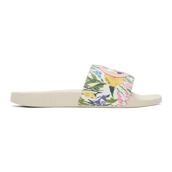 gucci white floral slides