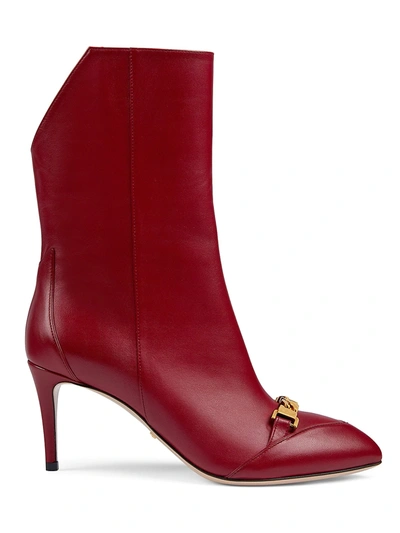 Gucci Sylvie Chain Boots In Cherry Red