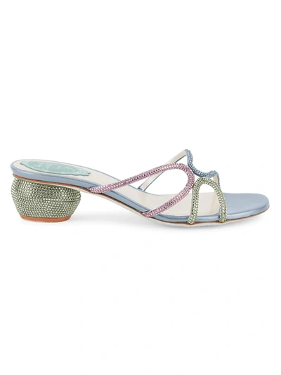 René Caovilla Crystal-embellished Satin Mules In Lilac Satin