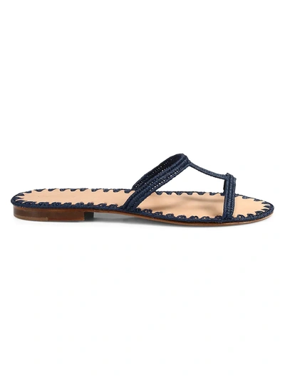 Carrie Forbes Iris Raffia Slide Sandals In Navy