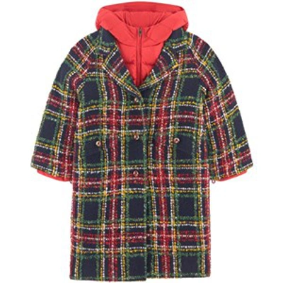 Dolce & Gabbana Kids'  Navy Branded Check 2-in-1 Coat In Red