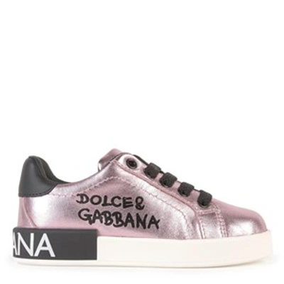 Dolce & Gabbana Babies'  Pink Mini Me Metallic Leather Trainers