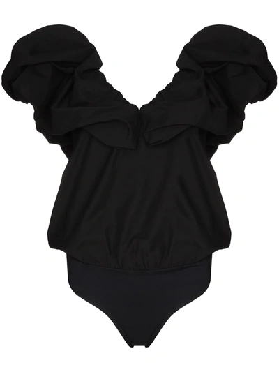 Johanna Ortiz Foreign Pleasure Ruched Bodysuit In Black