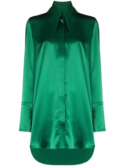 16arlington 'seymour' Exaggerated Point Collar Satin Shirt In Green