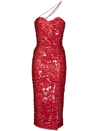 Anouki Crystal Strap Detail Sequin Dress In Red