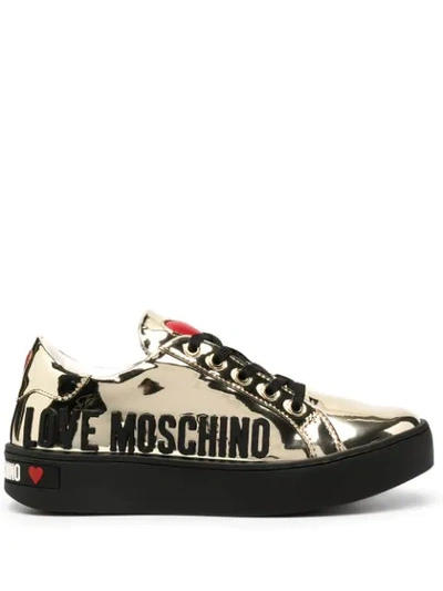 Love Moschino Metallic Low-top Trainers In Gold