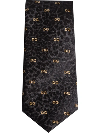 Dolce & Gabbana Leopard-print Logo Tie In Black