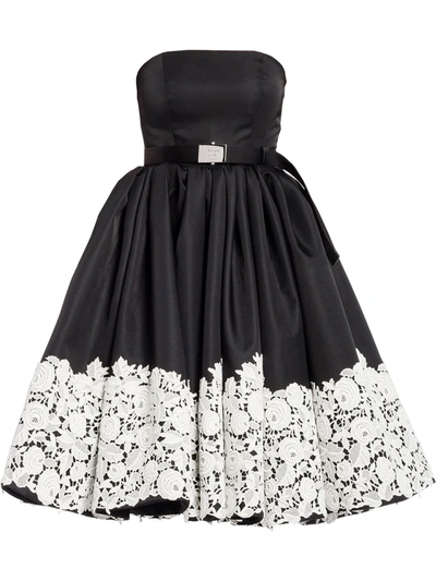 Prada Re-nylon Floral Lace Strapless Dress In Black
