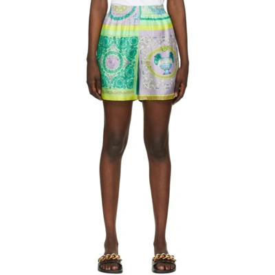 Versace Multicolor Leopard & Barocco Mosaic Shorts In 5x000 Lilac