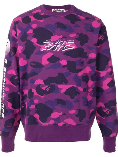 A Bathing Ape Camo Logo Print Sweatshirt In Purple