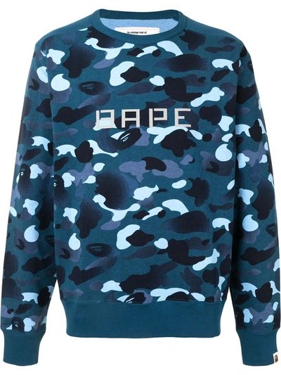 A Bathing Ape 13 Ape Print Camouflage Sweatshirt In Blue