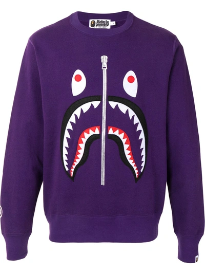 A Bathing Ape Shark Motif Crew-neck Sweatshirt In Purple
