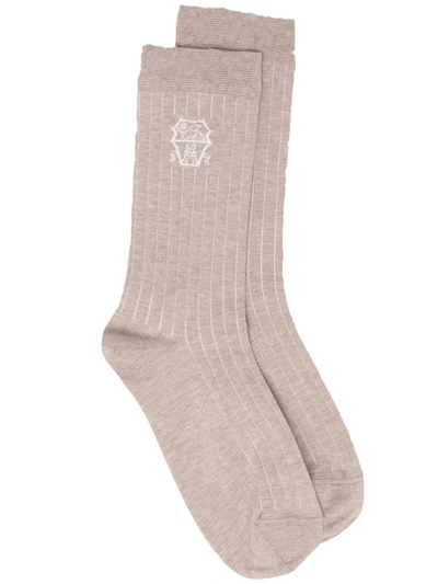 Brunello Cucinelli Ribbed Ankle Socks In Neutrals