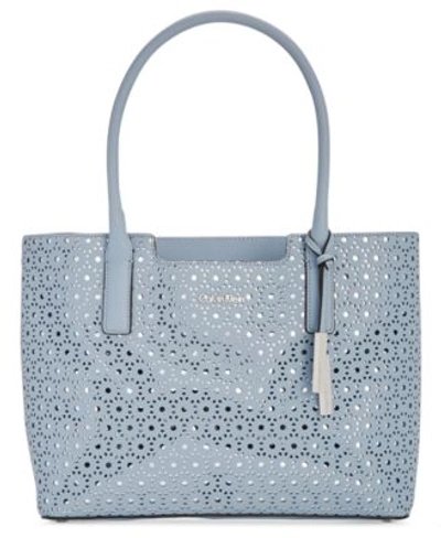 Calvin Klein Saffiano Perforated Large Tote In Robins Egg Perf | ModeSens
