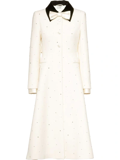 Miu Miu Crystal Embellished Single-breasted Overcoat In White