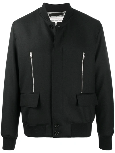 Alexander Mcqueen Wool & Mohair Bomber Jacket W/ Zip In Black