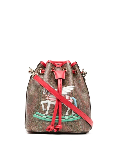 Etro Winged Rocking Horse Paisley Bucket Bag In Brown