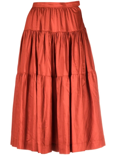 Pre-owned Saint Laurent Gathered Flared Skirt In Orange