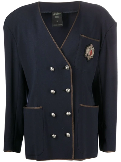 Pre-owned Jean Paul Gaultier V-neck Double-breasted Blazer In Blue