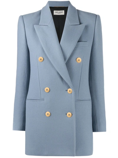 Saint Laurent Double-breasted Wool And Cashmere-blend Coat In Light Blue