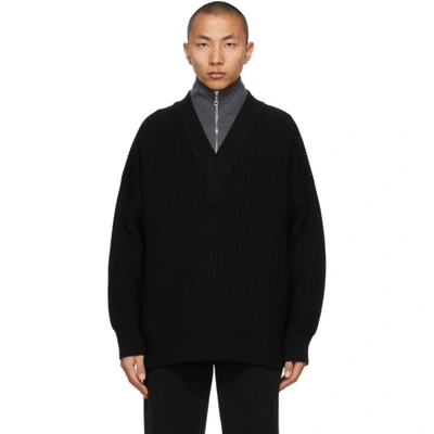 Burberry Funnel Neck Wool Cashmere Zip-front Sweater In Black